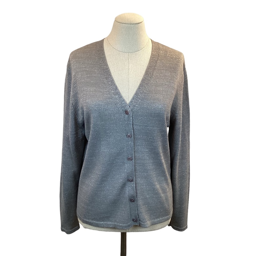 Field Manor Merino Wool Blend Cardigan Silver Metallic